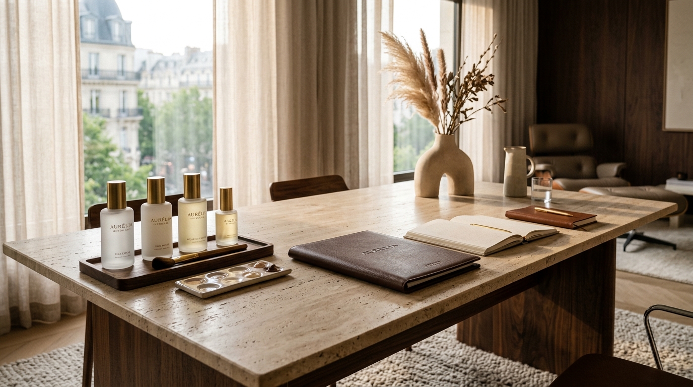 Executive beauty product briefing table